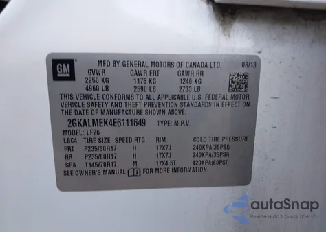 2014 GMC Terrain Sle-1 из США, поврежденный, VIN 2GKALMEK4E6111649